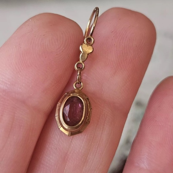 Antique Gold and Purple amethyst Drop dormeuse pierced Earrings - Picture 2 of 7